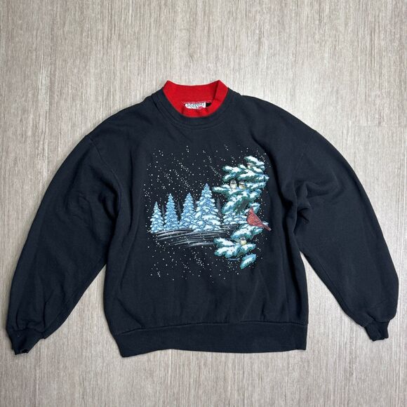 Black Sweatshirt with Winter Scene Design - Picture 1 of 6